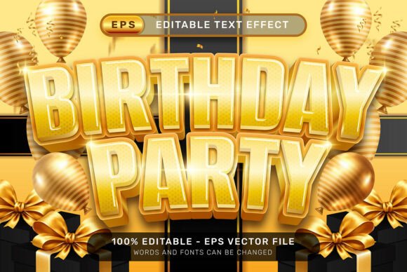 Birthday Party Gold Bold Text Effect: Easy 3D Typography in Illustrator