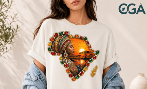 Black Queen Africa Map Sunset Jewel Png – A Celebration of Divine Beauty and African Heritage