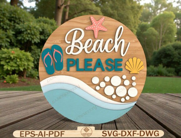 Coastal Charm with Round Summer Beach Door Hanger Laser Cut