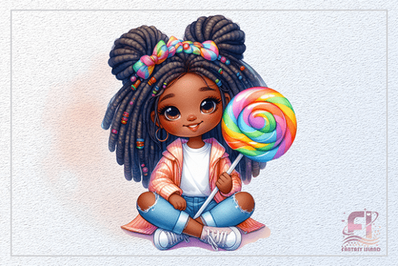 Cute African American Girl Clipart PNG for Playful Design Projects