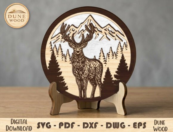 Deer Mountain Layered Laser Cut File: Bringing Rustic Nature Art to Life
