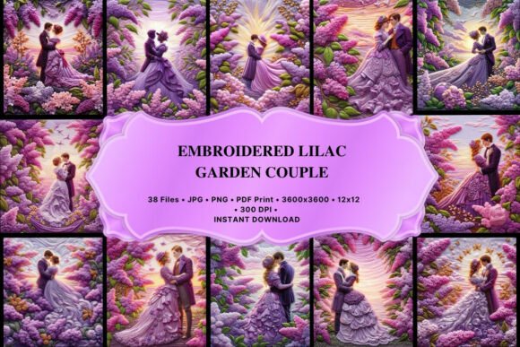 Embroidered Lilac Garden Couple: A Tactile Journey into Romantic Craft Design