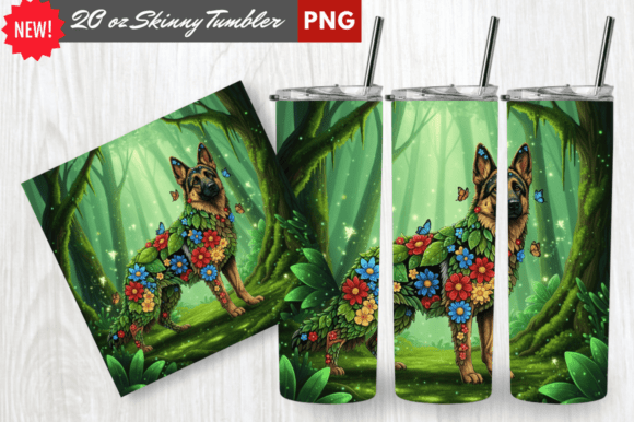 Floral Dog Silhouette Garden Tumbler PNG