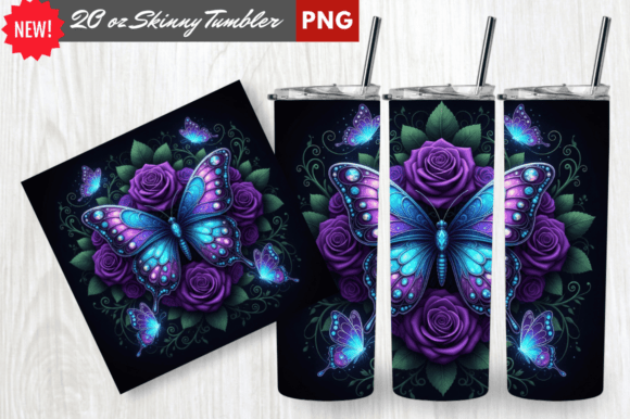Gothic Purple Rose Butterfly Tumbler PNG: Design Elegance Meets Practical Use