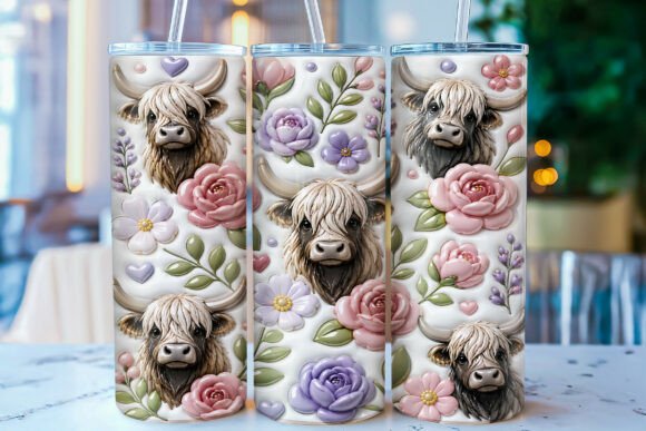 Inflated Highland Cow Tumbler Wrap PNG: A Fresh Design for Farmhouse-Inspired Sublimation Projects
