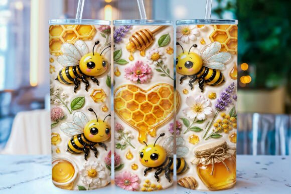 Inflated Honey Bee 20oz Tumbler Wrap PNG