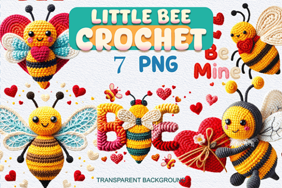 Infuse Your Designs with Love: Exploring the Cute Crochet Bee with Hearts PNG Bundle