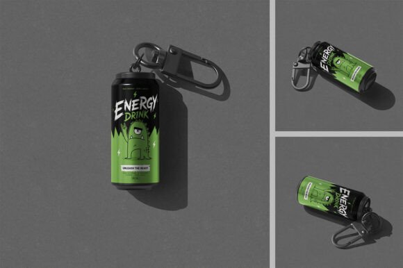 Mini Can Keychain Mockup with Carabiner Clip