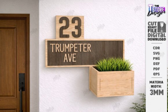 Modern House Number Sign Laser Cut CNC