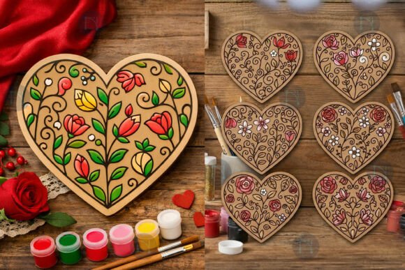 Paintable Laser Cut Floral Heart SVG Set for Creative Crafting