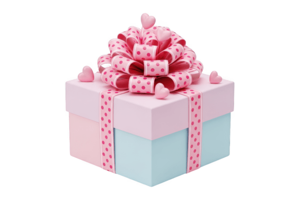 Pink and Blue Gift Box with Polka Dot Design